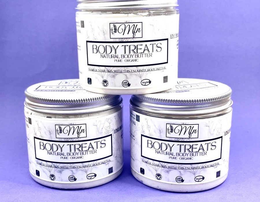 Three jars of Body Treats natural body butter by Mundo Fit Natural